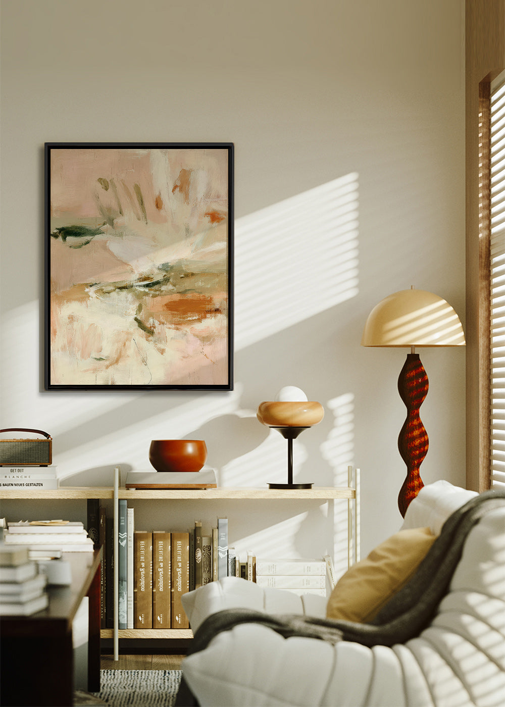 Botanische print: abstract in roze en beige