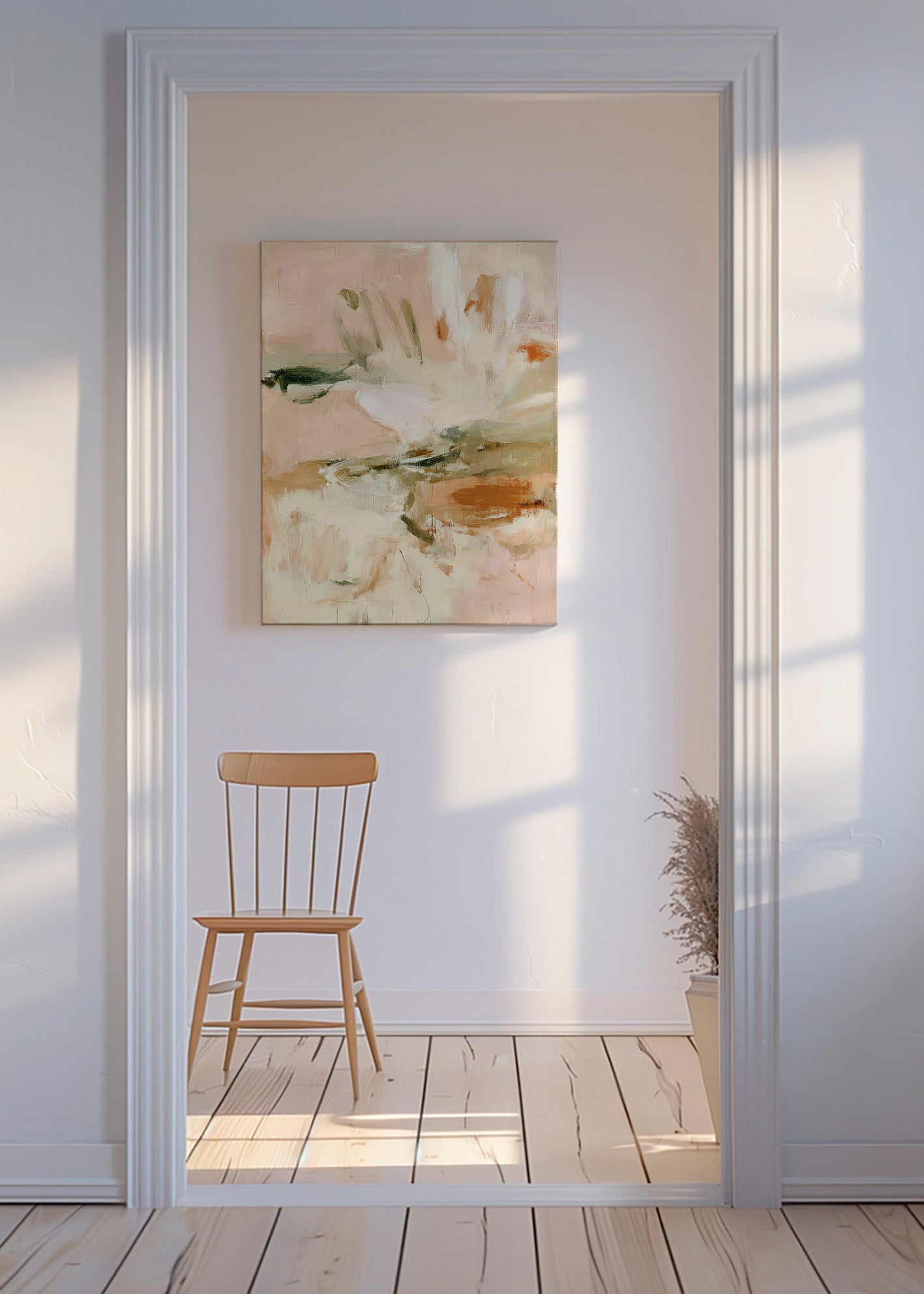 Botanische print: abstract in roze en beige