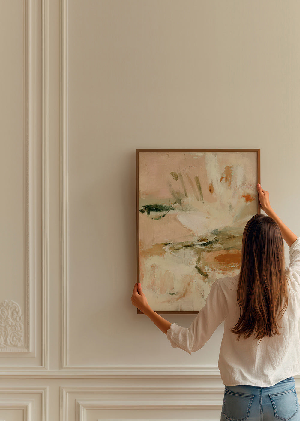 Botanische print: abstract in roze en beige