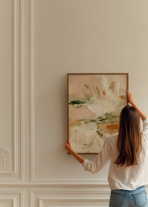 Botanische print: abstract in roze en beige