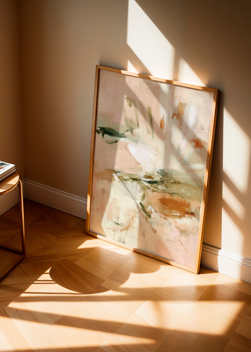 Botanische print: abstract in roze en beige