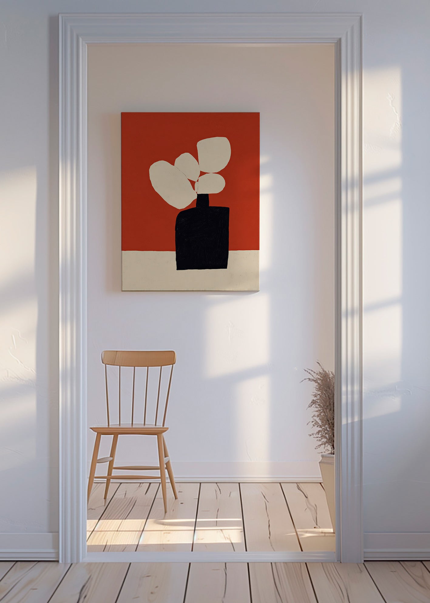 Botanische print met zwarte vaas