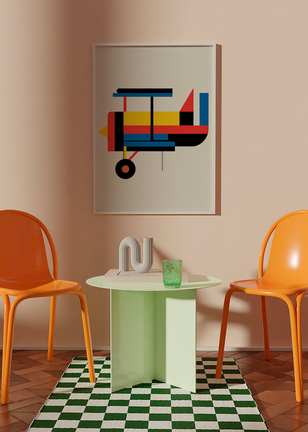 Geometrische poster gestileerde biplane
