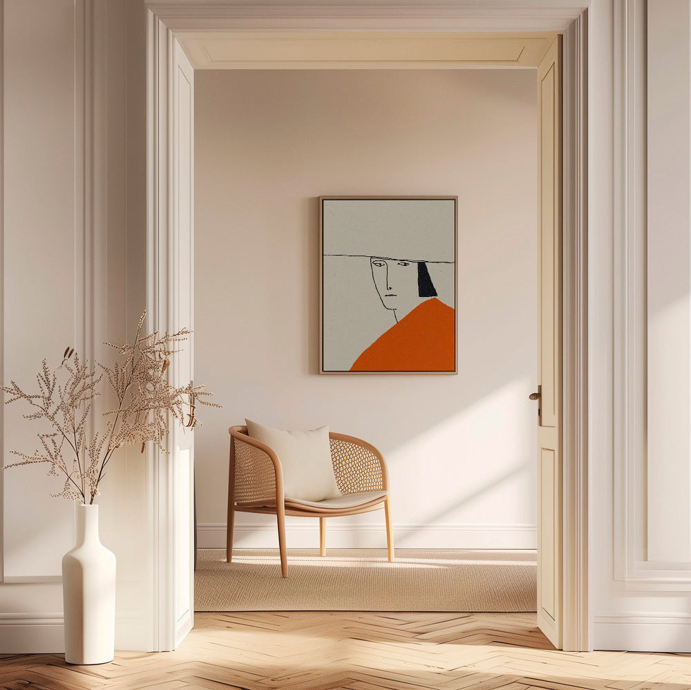Minimalistische illustratie met oranje mantel