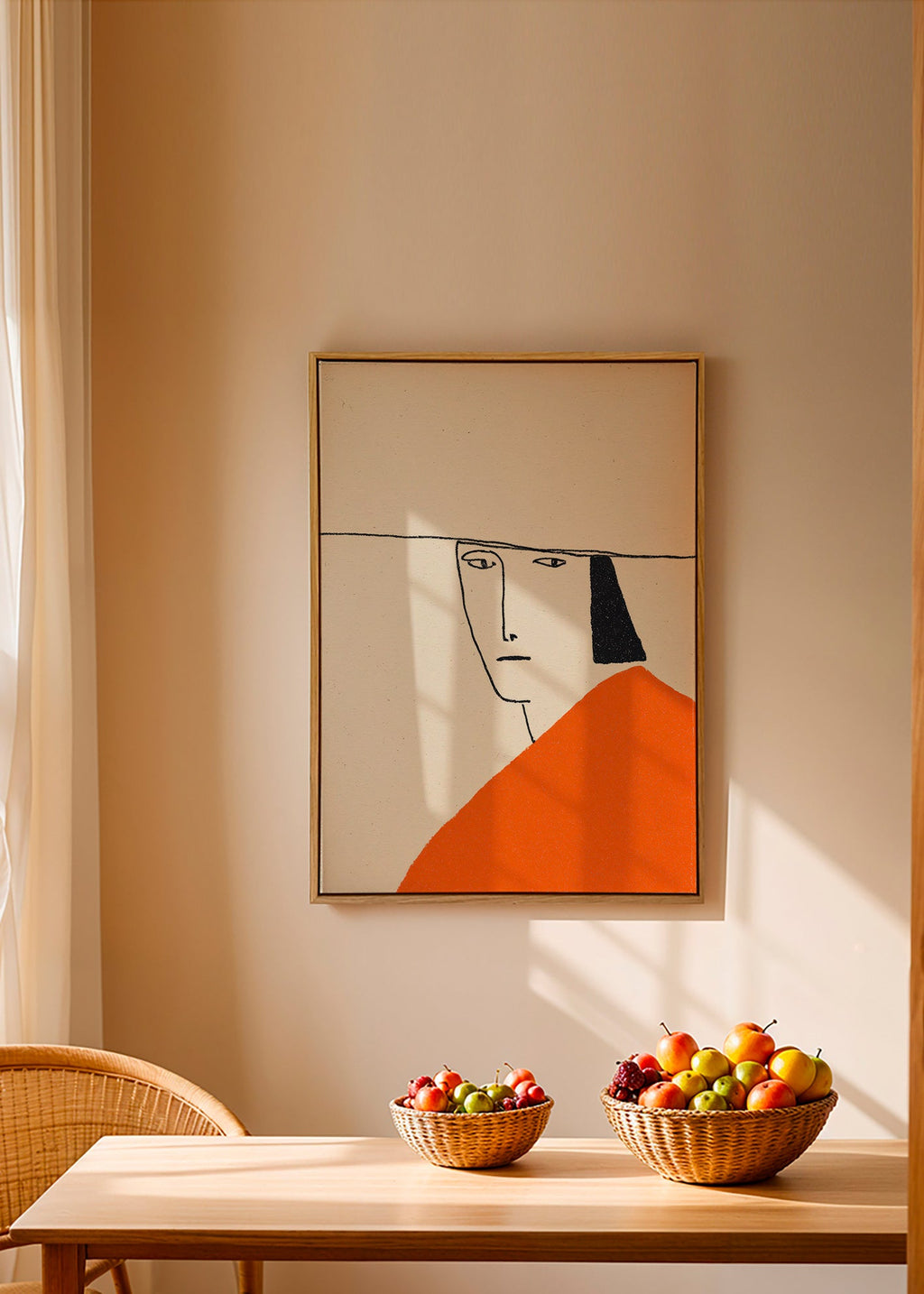 Minimalistische illustratie met oranje mantel