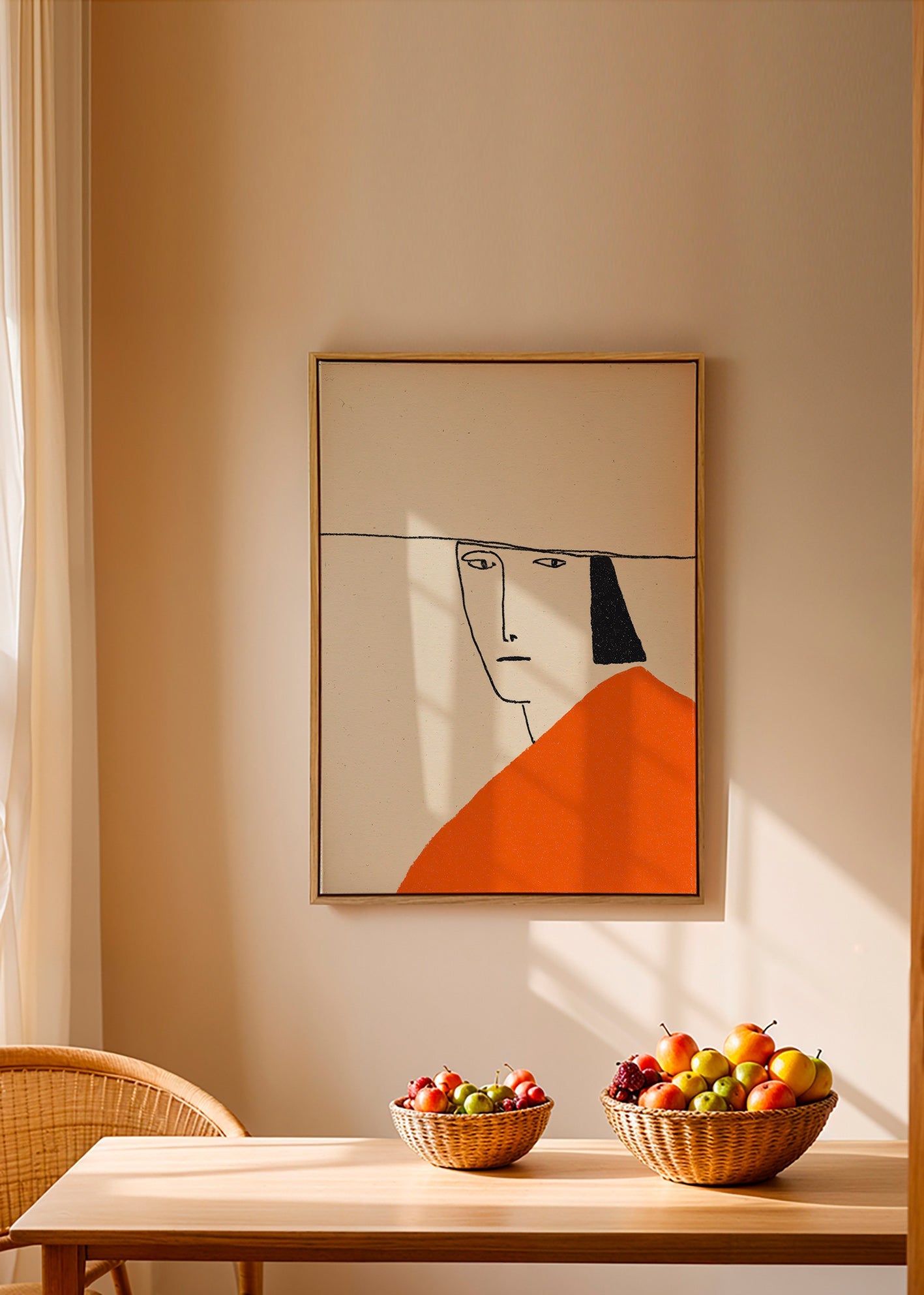 Minimalistische illustratie met oranje mantel