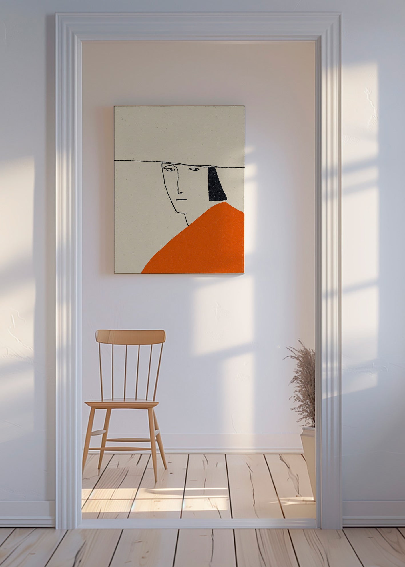 Minimalistische illustratie met oranje mantel