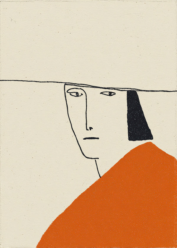 Minimalistische illustratie met oranje mantel