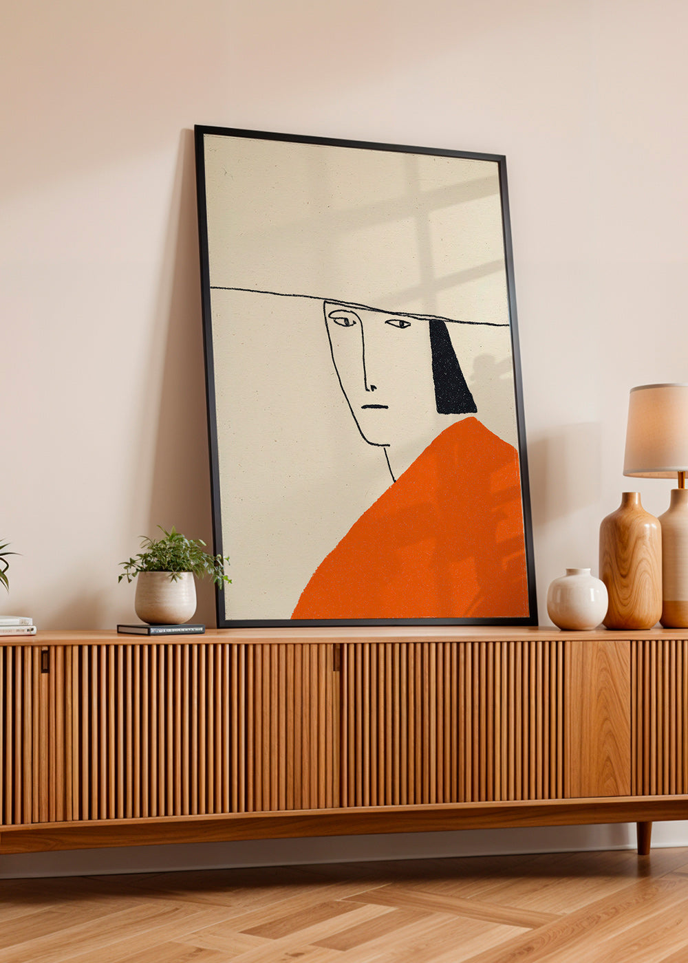 Minimalistische illustratie met oranje mantel