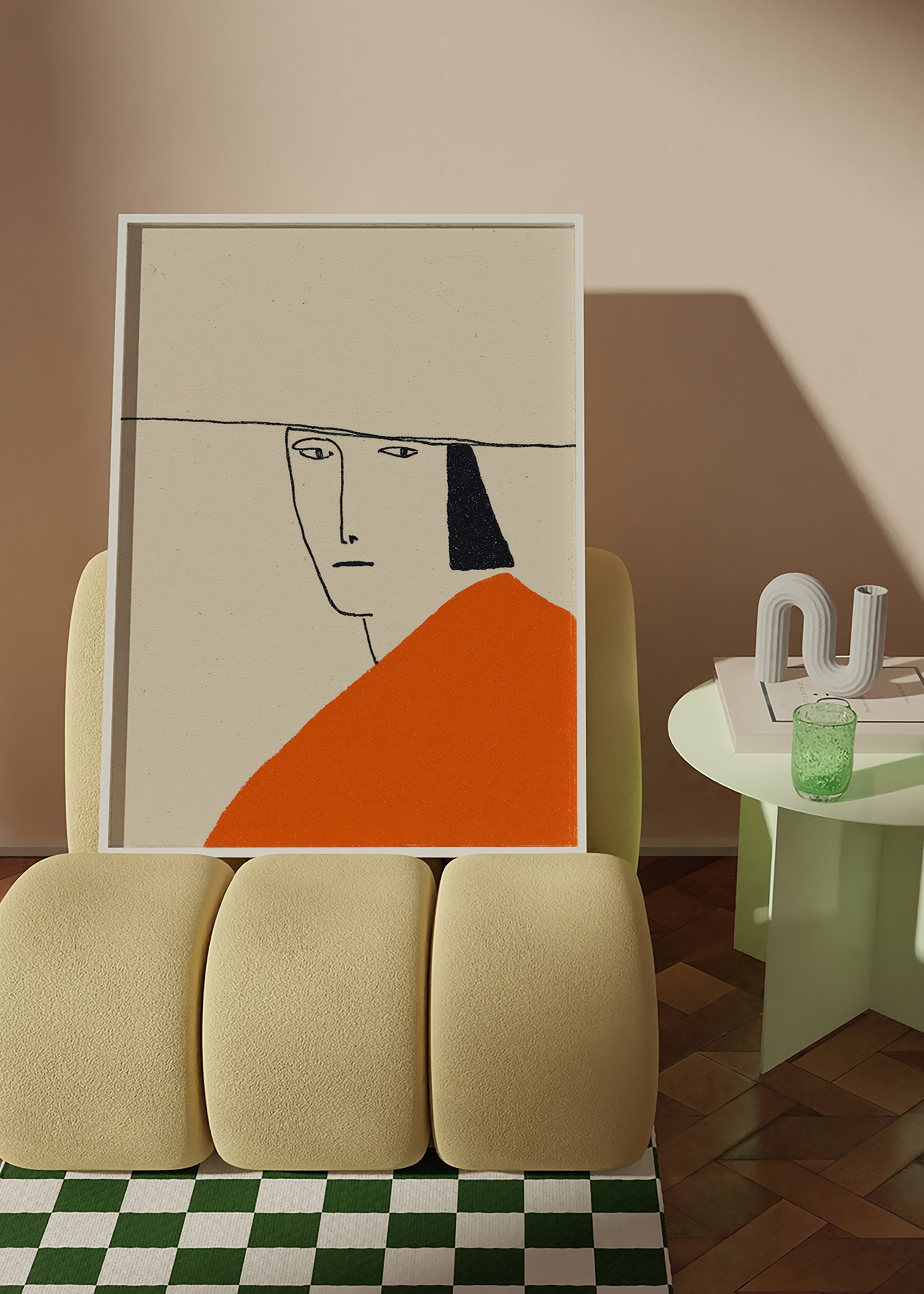 Minimalistische illustratie met oranje mantel