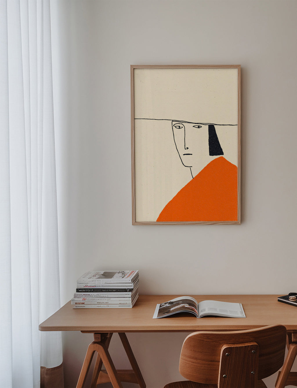 Minimalistische illustratie met oranje mantel
