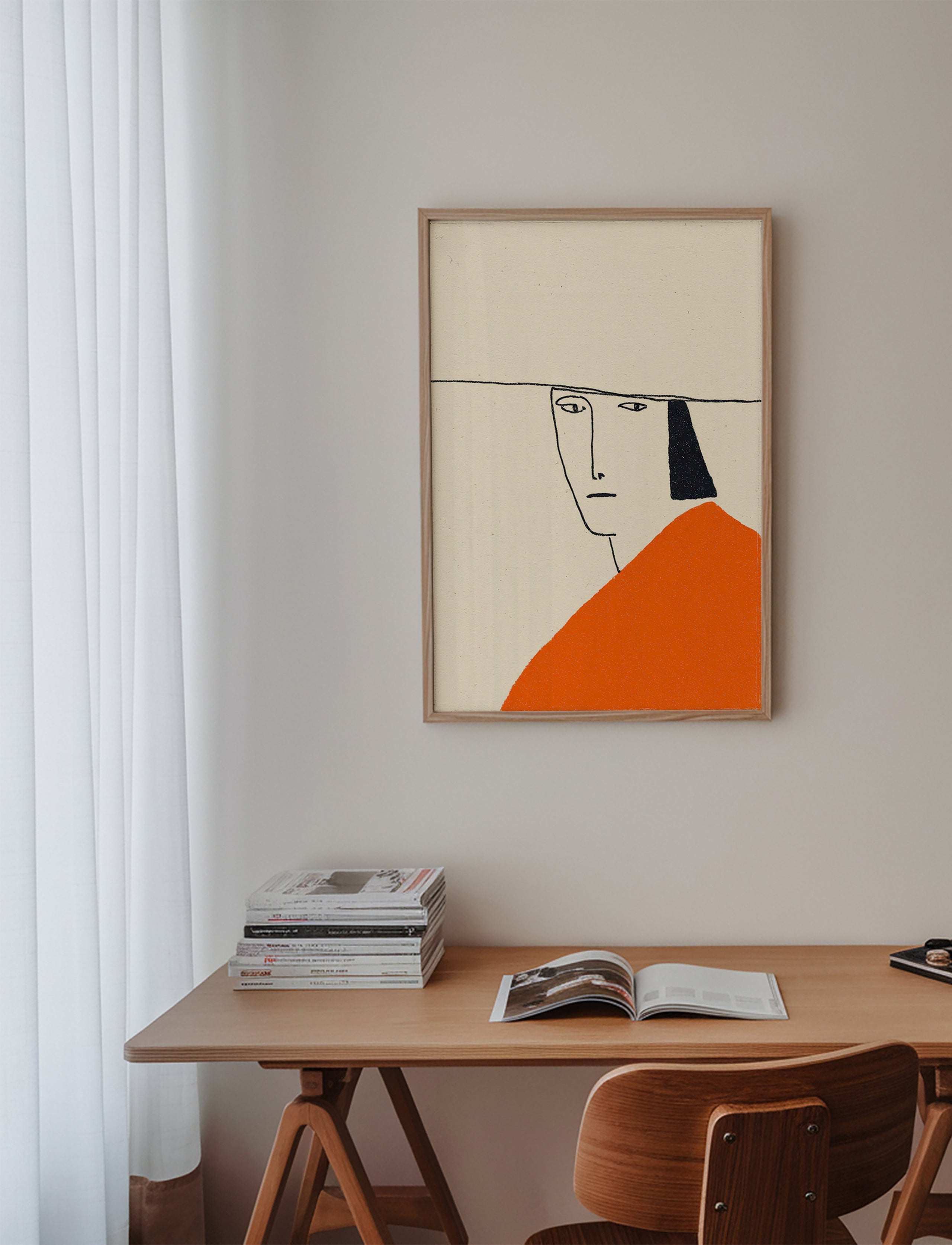 Minimalistische illustratie met oranje mantel