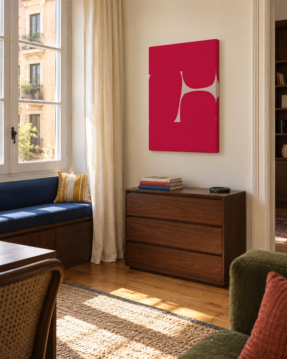 Crimson Curve - Unframed canvas in an interior