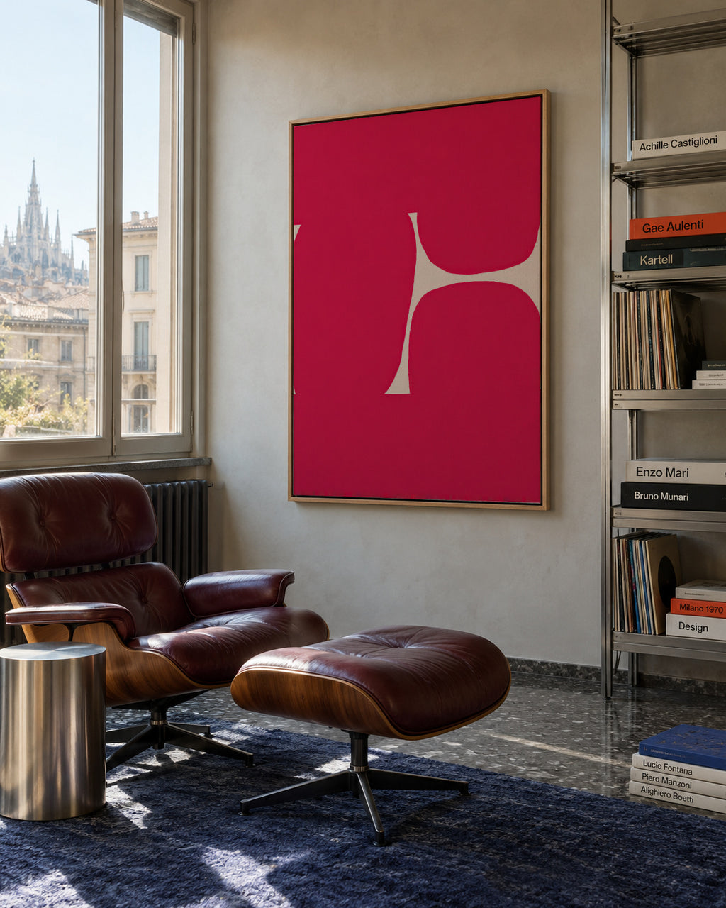 Crimson Curve - Framed canvas in an interior