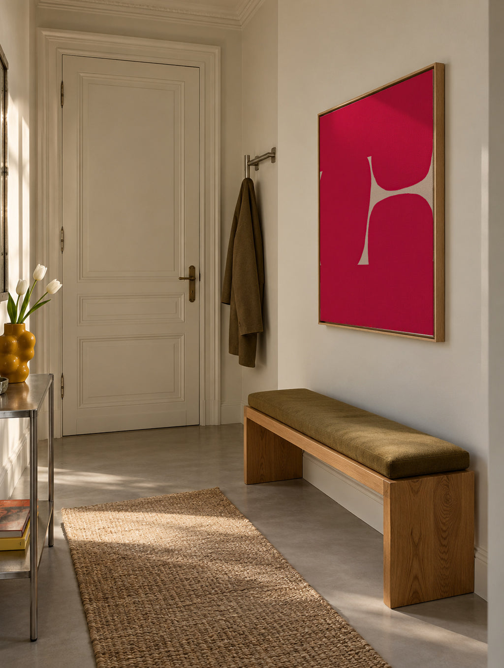 Crimson Curve - Framed canvas in an interior