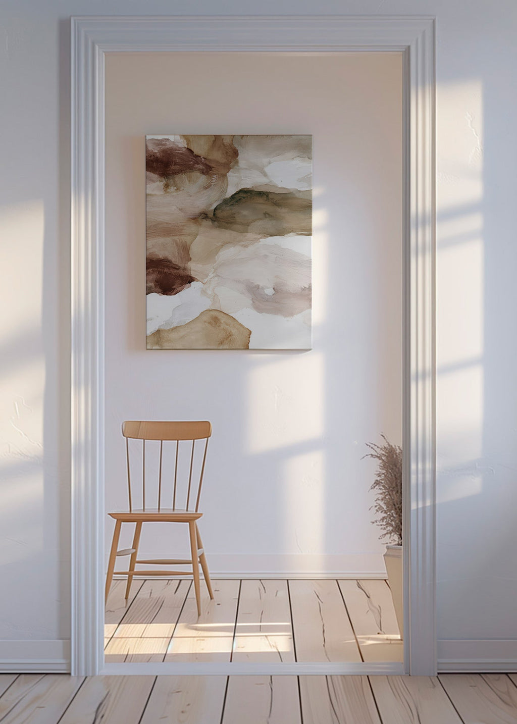 Abstracte kunst aardetinten en zachte penseelstreken