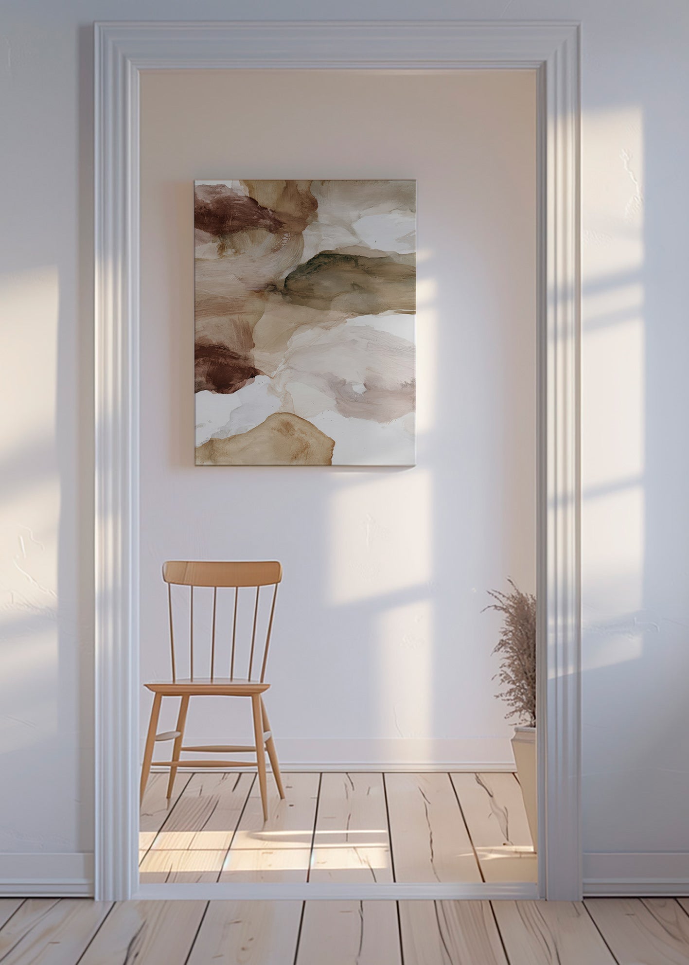 Abstracte kunst aardetinten en zachte penseelstreken