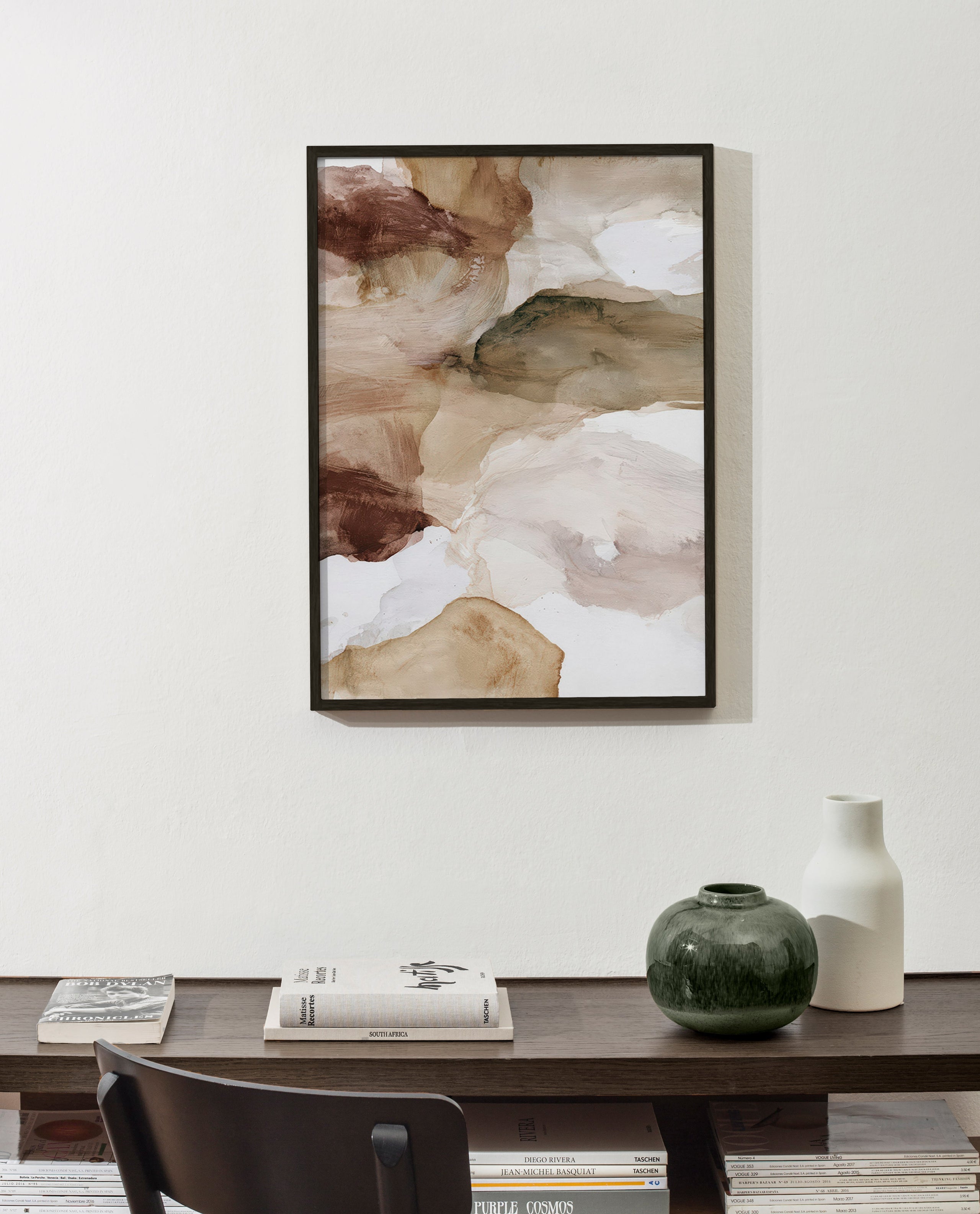 Abstracte kunst aardetinten en zachte penseelstreken