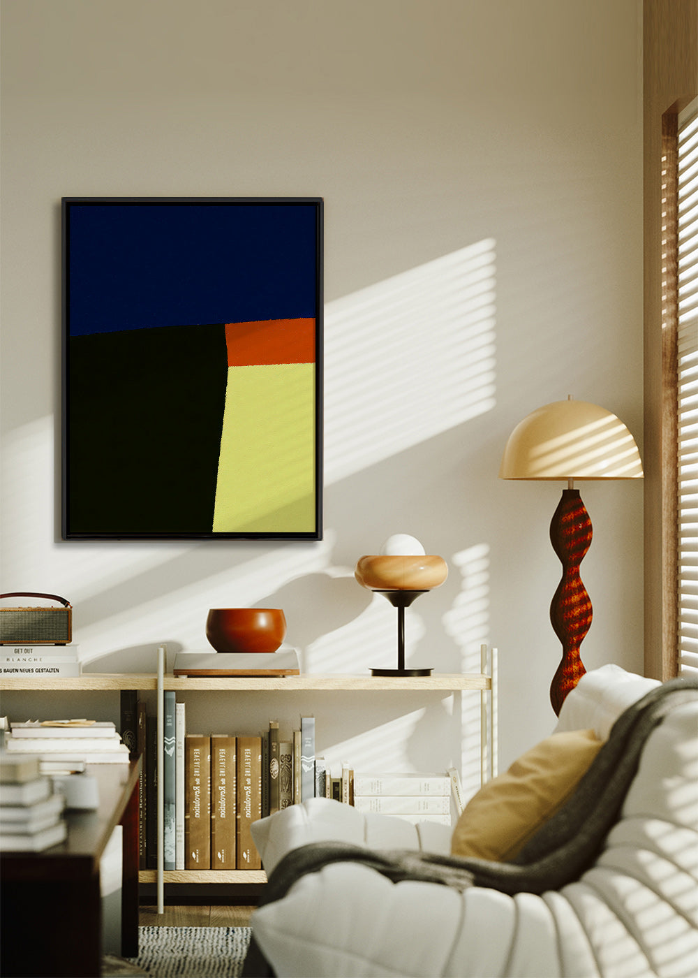 Abstract kunstwerk met krachtige blauwe vlakken