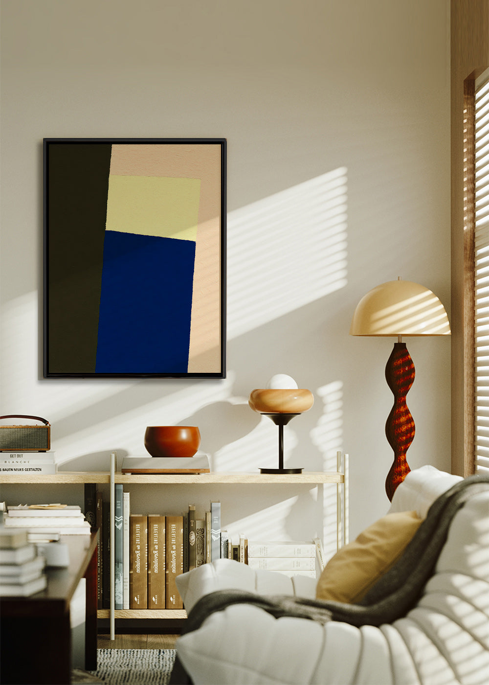 Geometrische poster met verticale blauwe blok