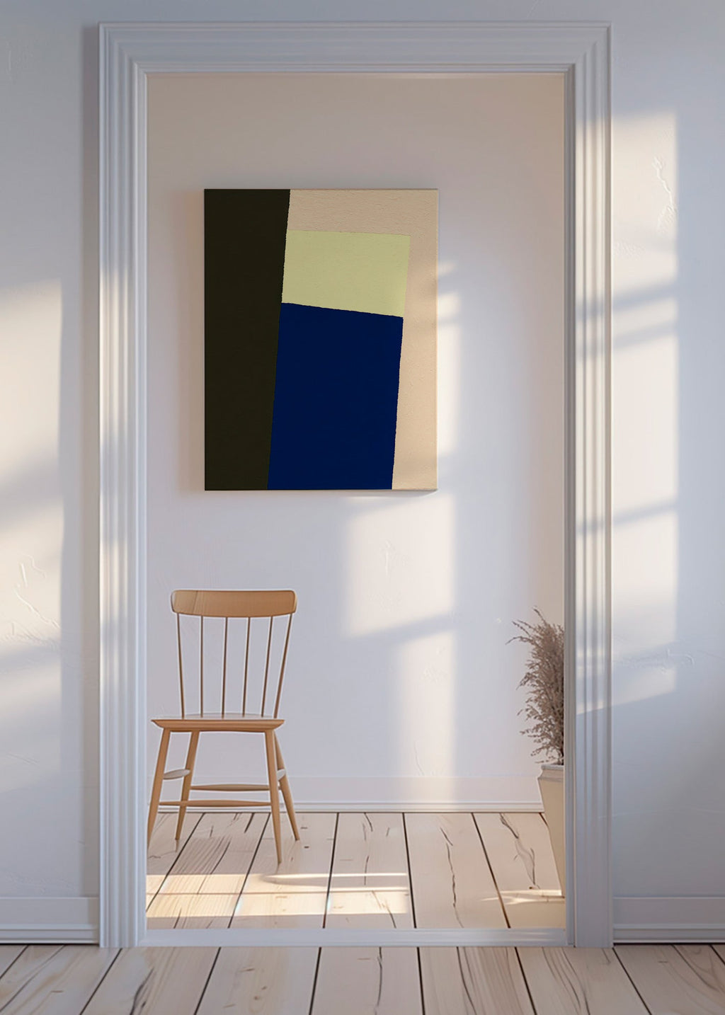 Geometrische poster met verticale blauwe blok
