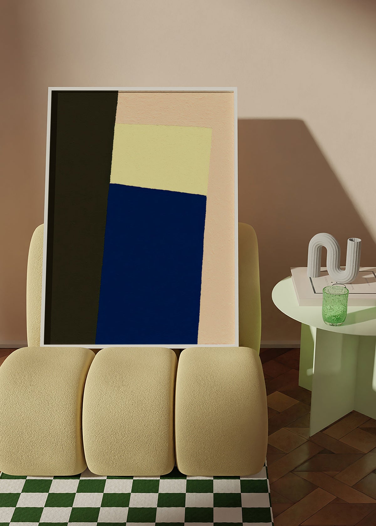 Geometrische poster met verticale blauwe blok