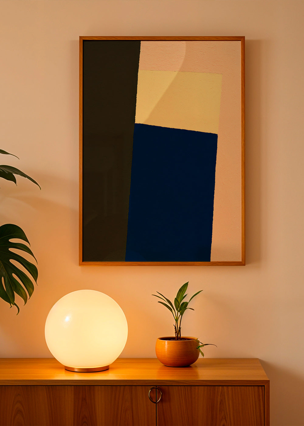 Geometrische poster met verticale blauwe blok
