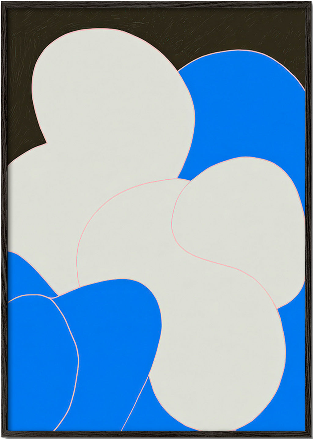 Abstract kunstwerk met organische blauw-witte vormen