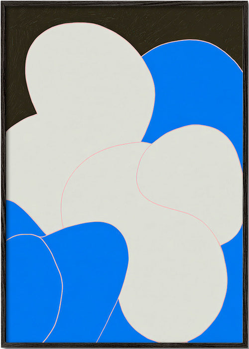 Abstract kunstwerk met organische blauw-witte vormen