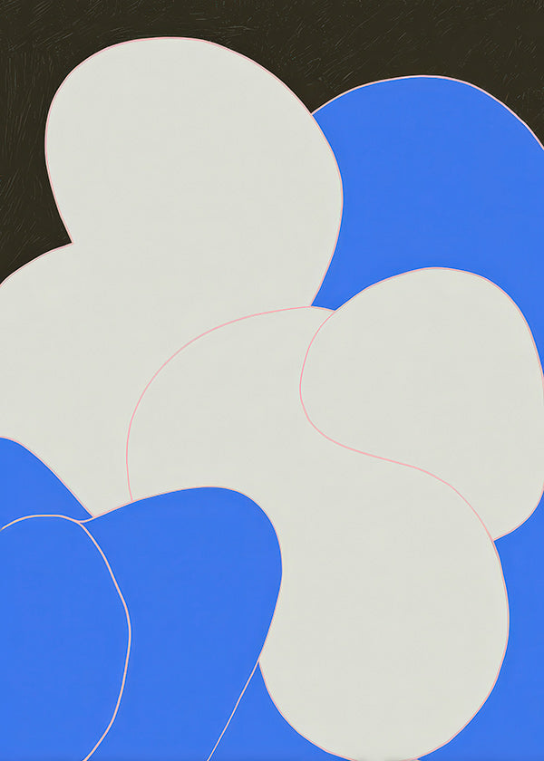 Abstract kunstwerk met organische blauw-witte vormen