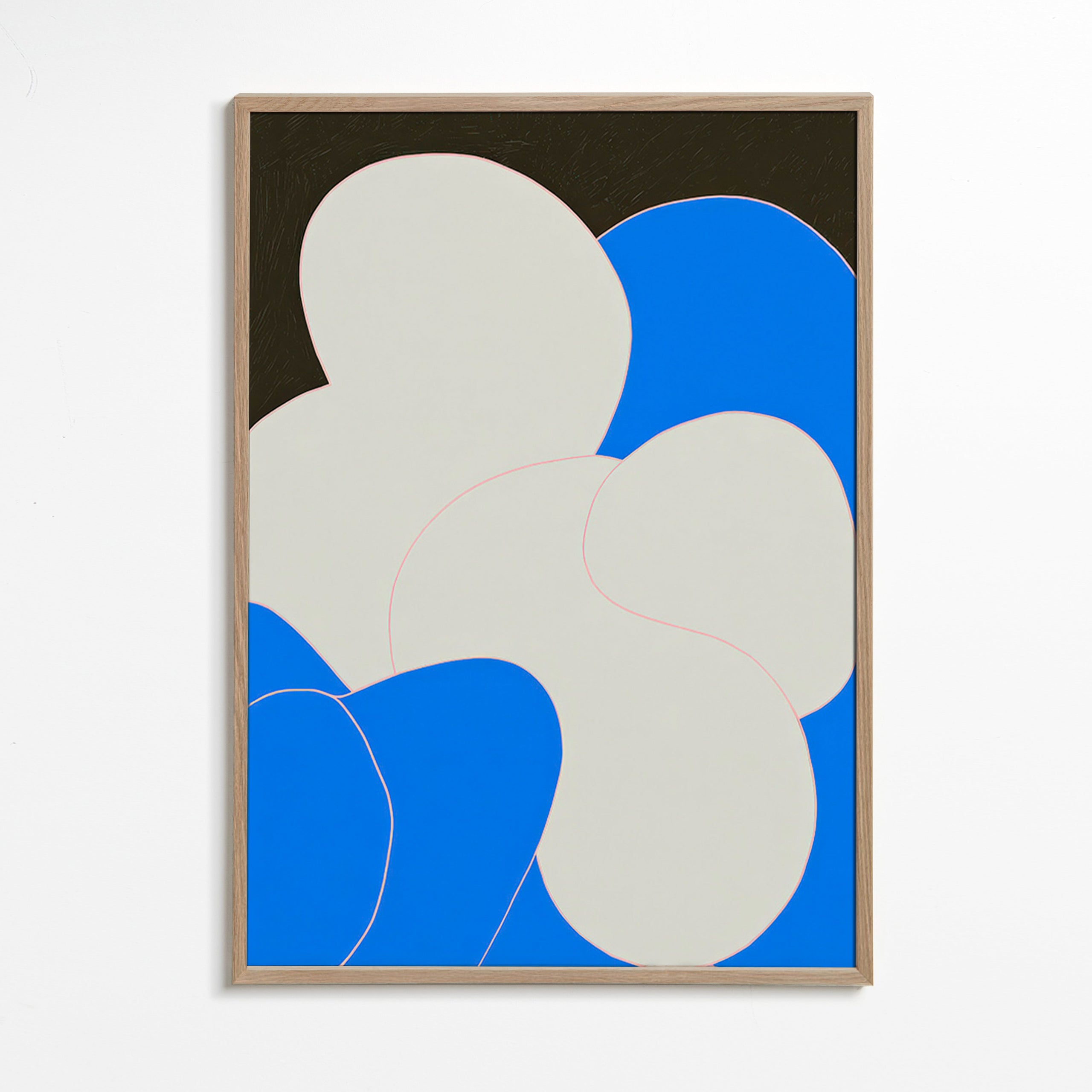Abstract kunstwerk met organische blauw-witte vormen