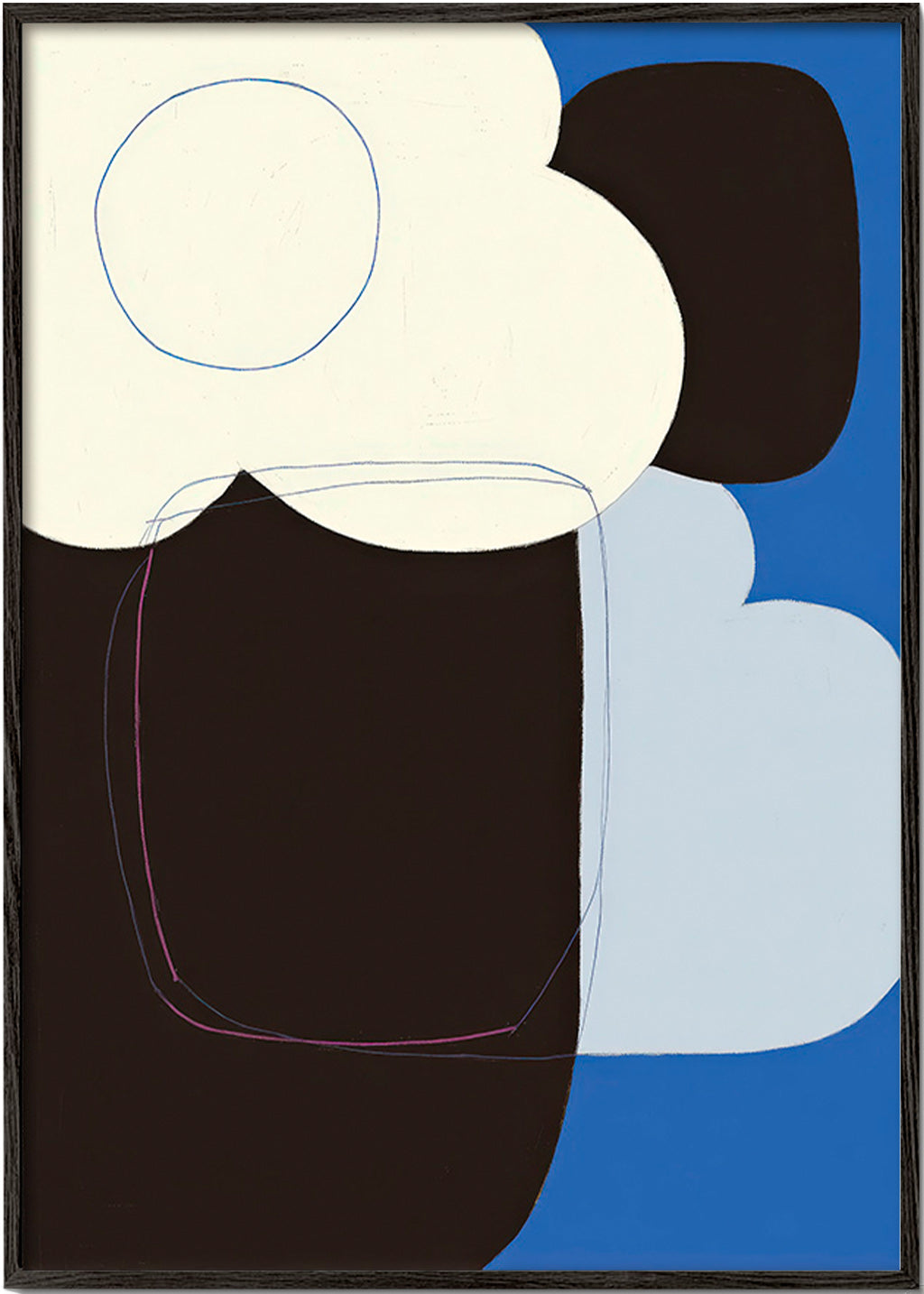 Abstract kunstwerk met organische blauwe vormen