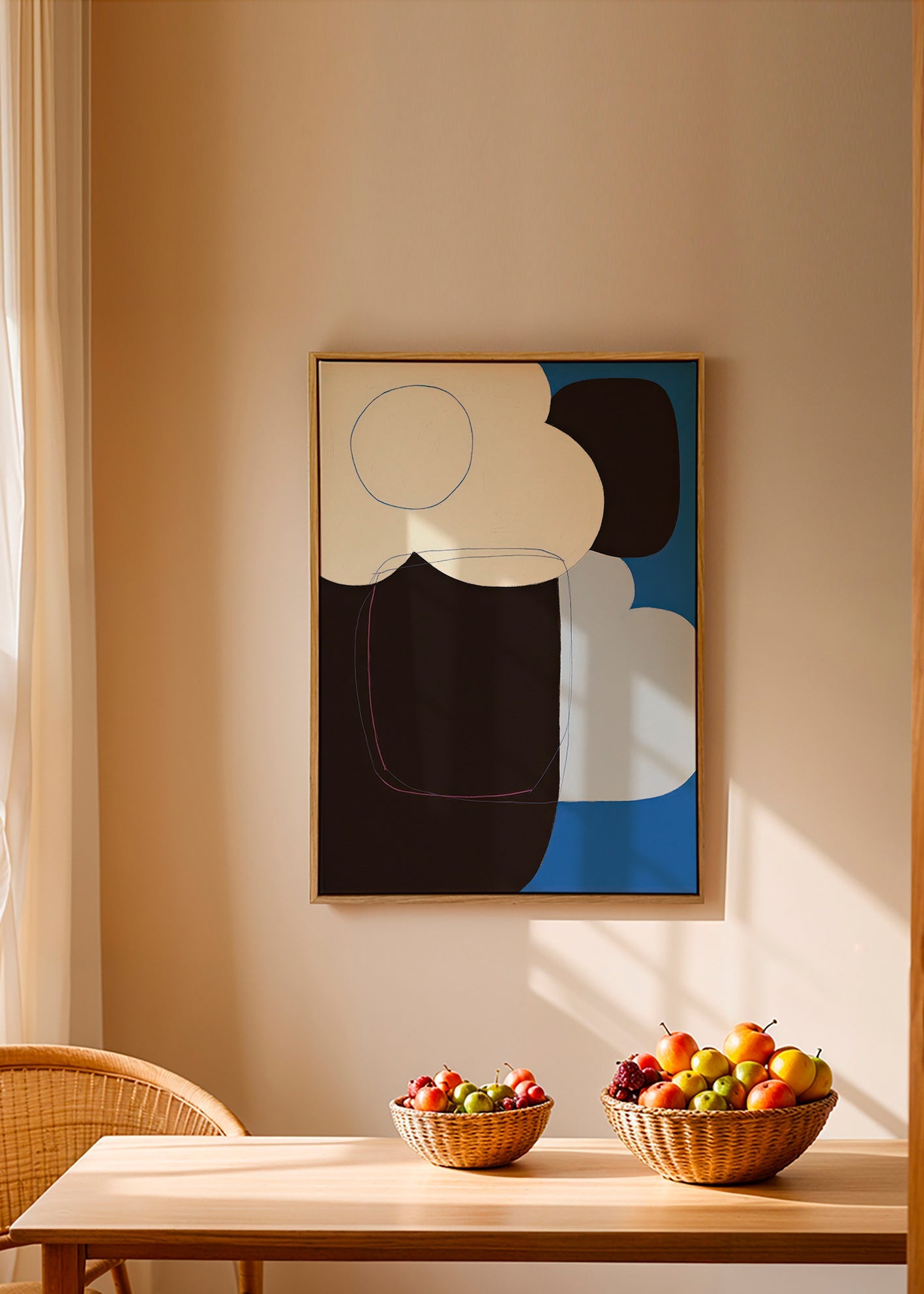 Abstract kunstwerk met organische blauwe vormen