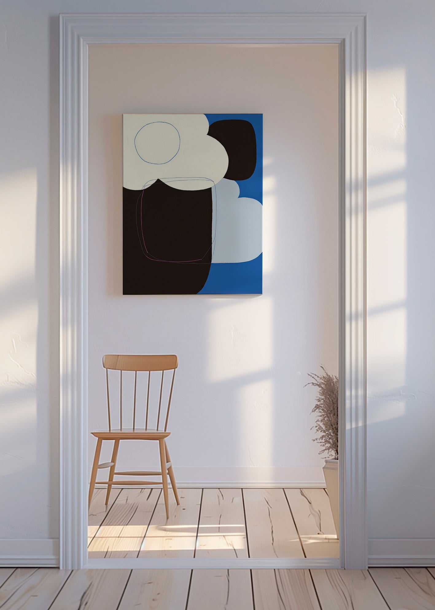 Abstract kunstwerk met organische blauwe vormen
