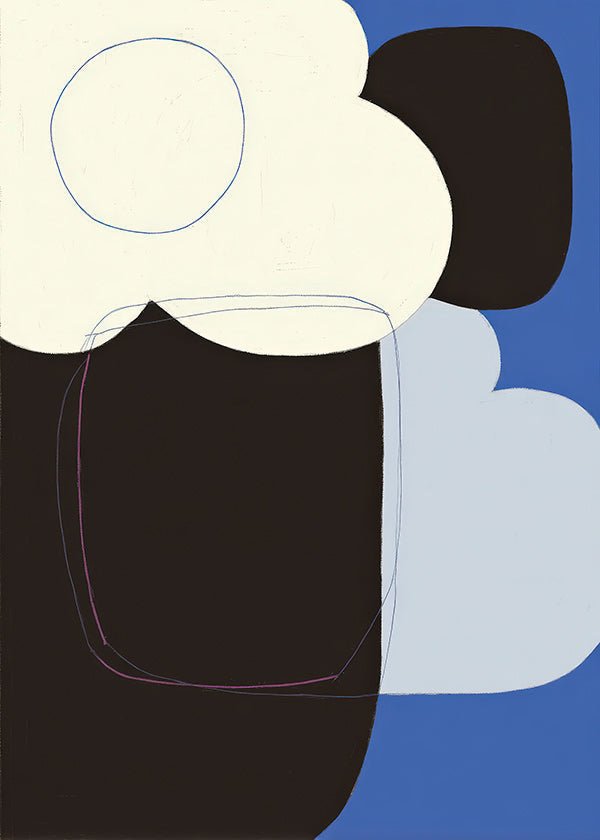 Abstract kunstwerk met organische blauwe vormen