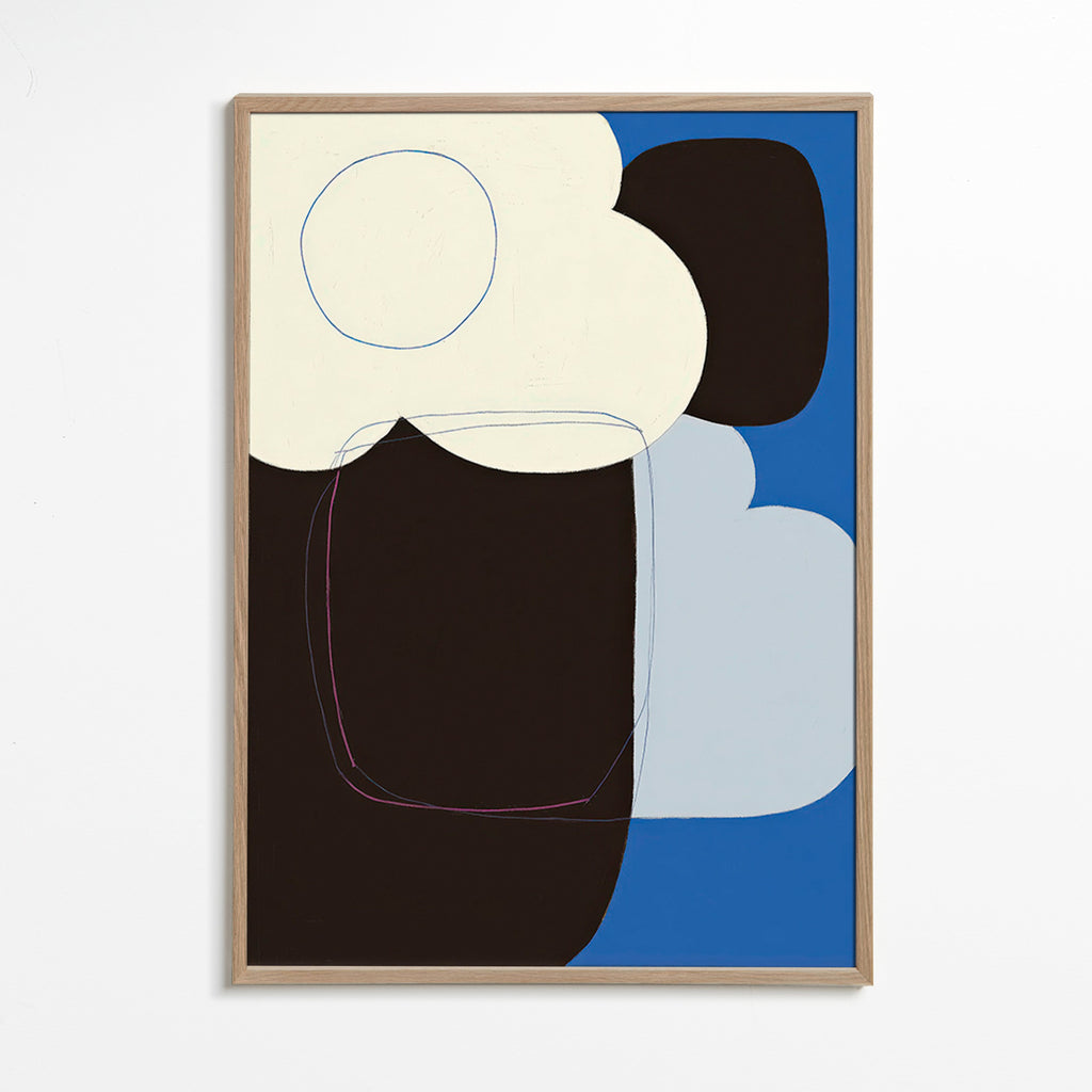 Abstract kunstwerk met organische blauwe vormen