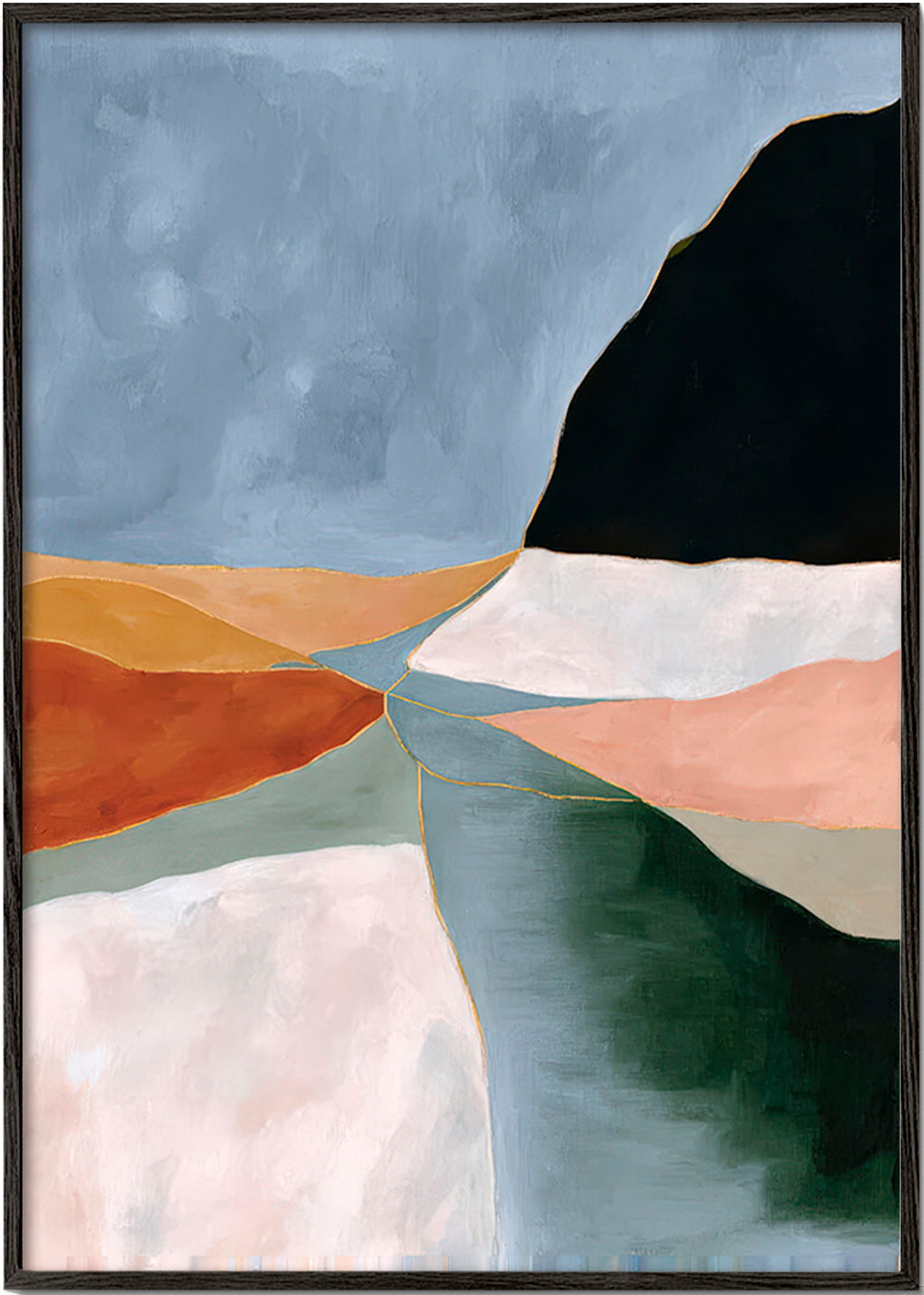 Landschap kunst: vallei en rivier in aardetinten