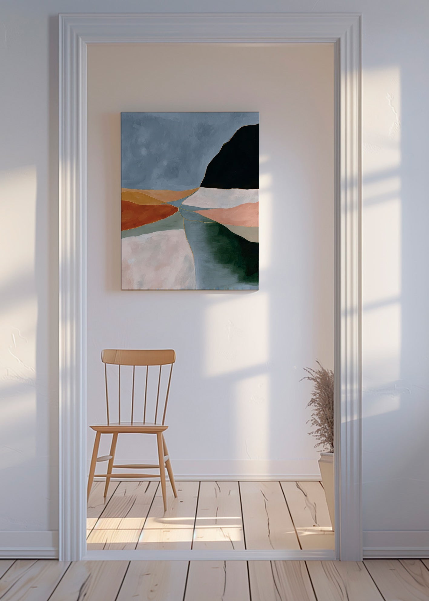 Landschap kunst: vallei en rivier in aardetinten
