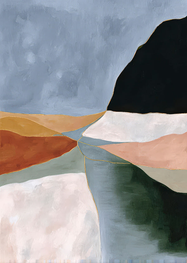 Landschap kunst: vallei en rivier in aardetinten