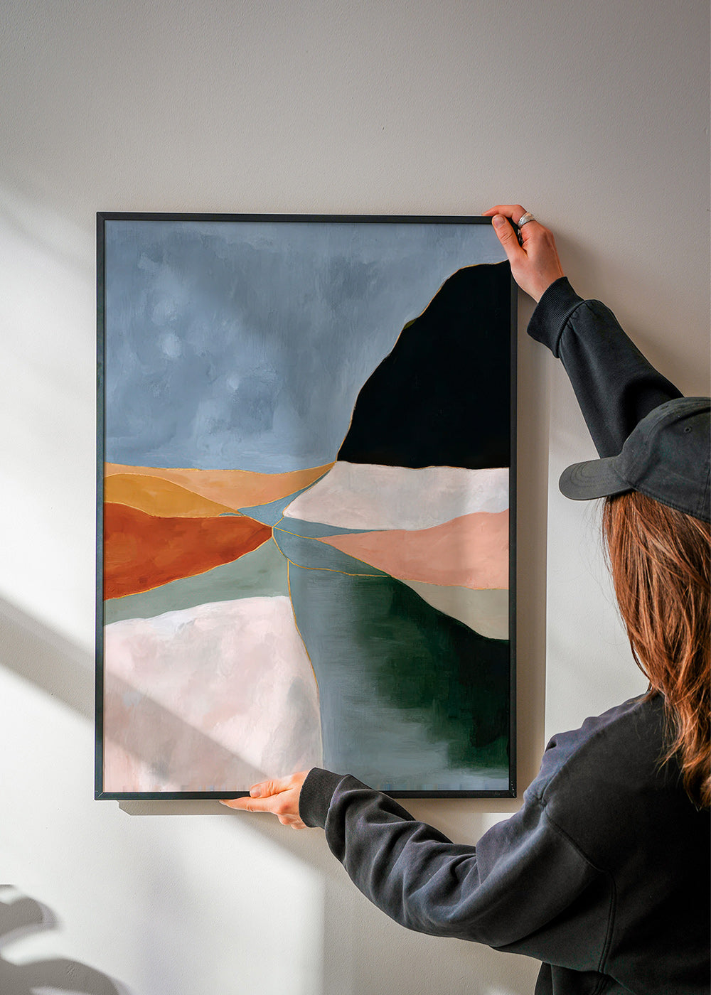 Landschap kunst: vallei en rivier in aardetinten