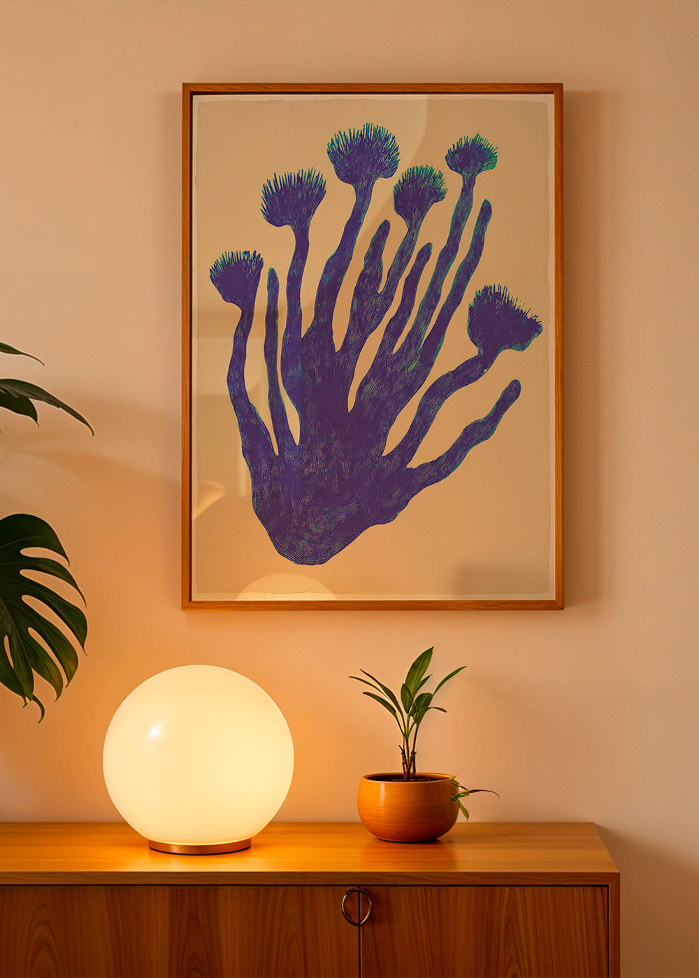 Botanische print Indigo Coral