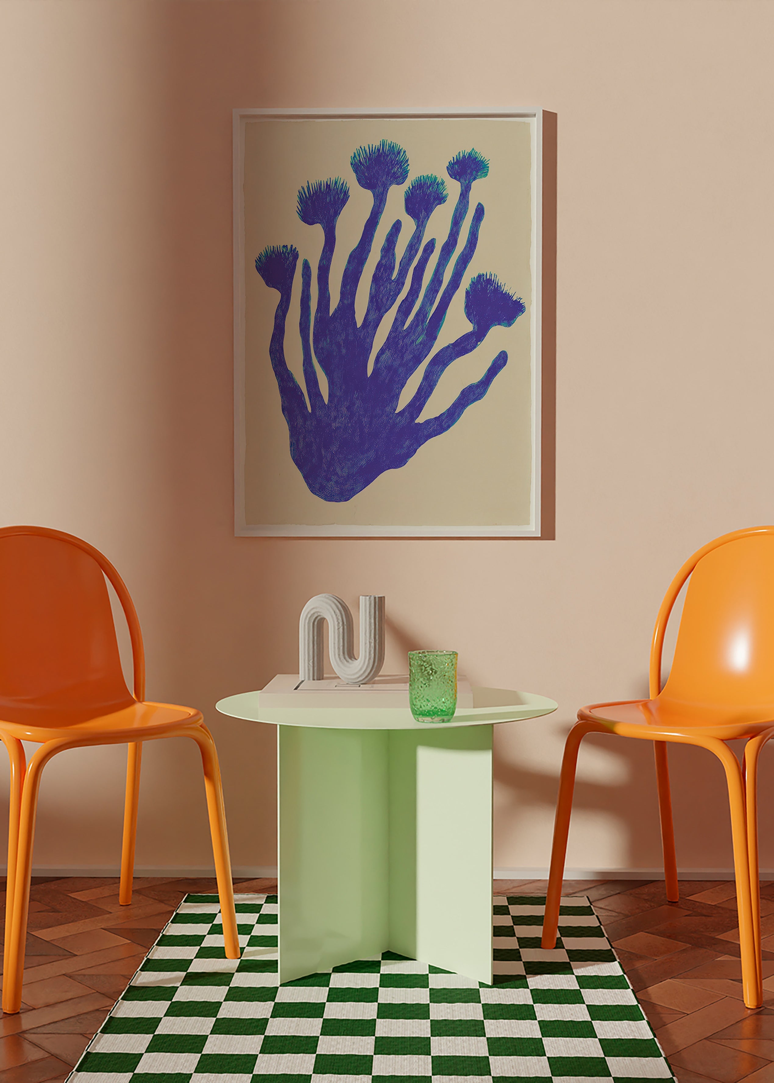 Botanische print Indigo Coral
