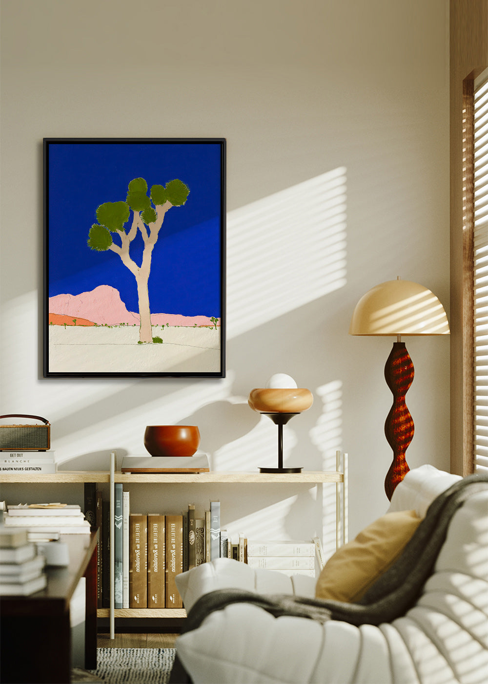 Landschap kunst: woestijnboom tegen felblauwe lucht