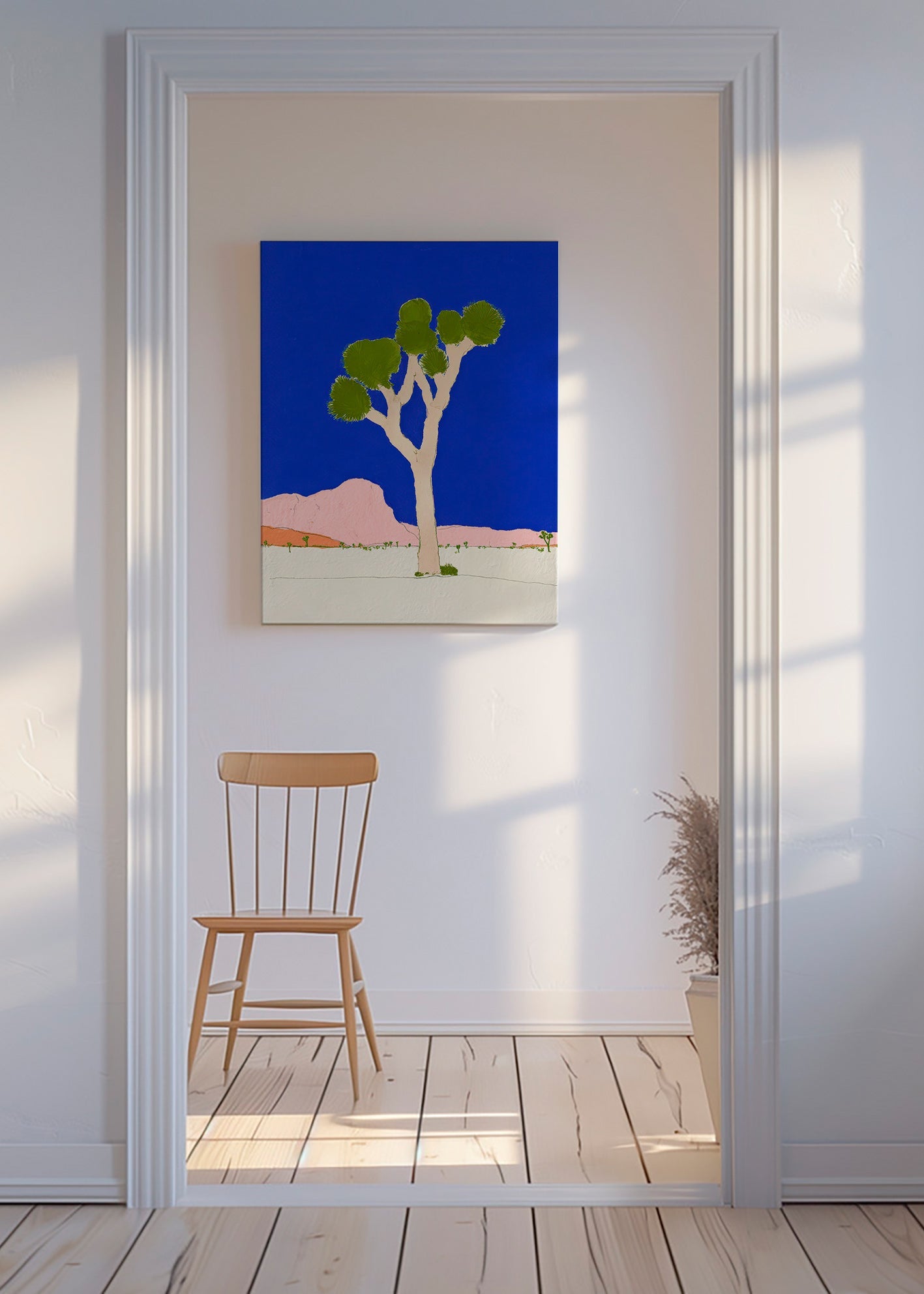 Landschap kunst: woestijnboom tegen felblauwe lucht