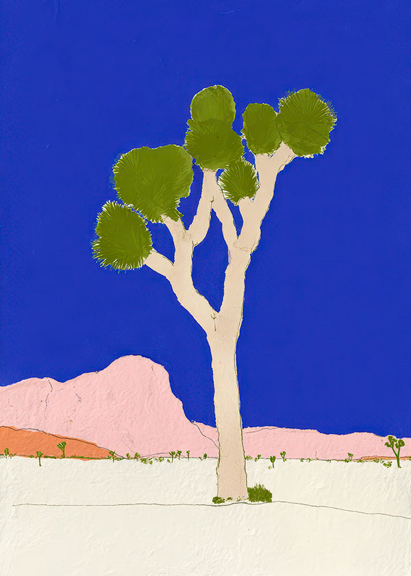 Landschap kunst: woestijnboom tegen felblauwe lucht