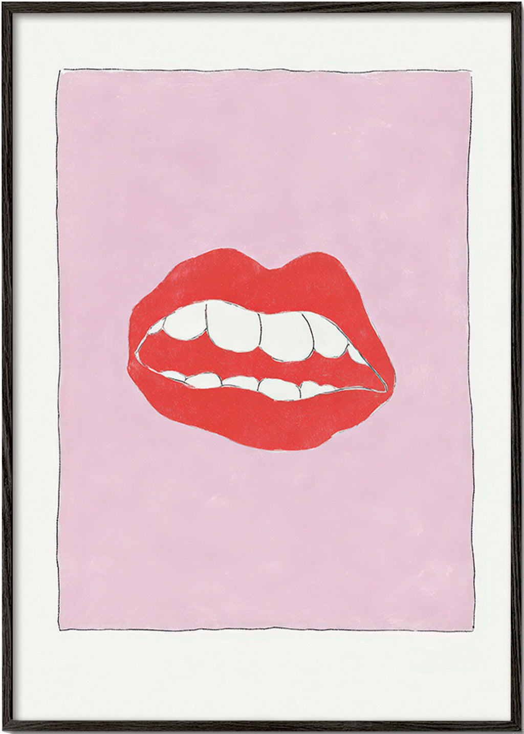 Illustratie rode lippen op roze achtergrond