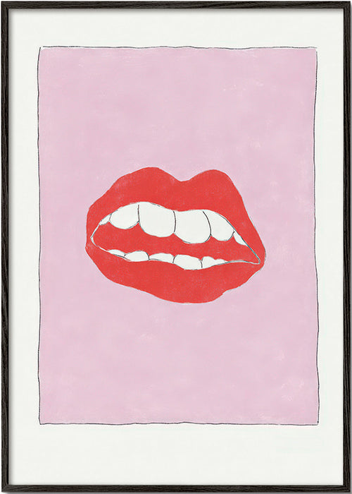 Illustratie rode lippen op roze achtergrond