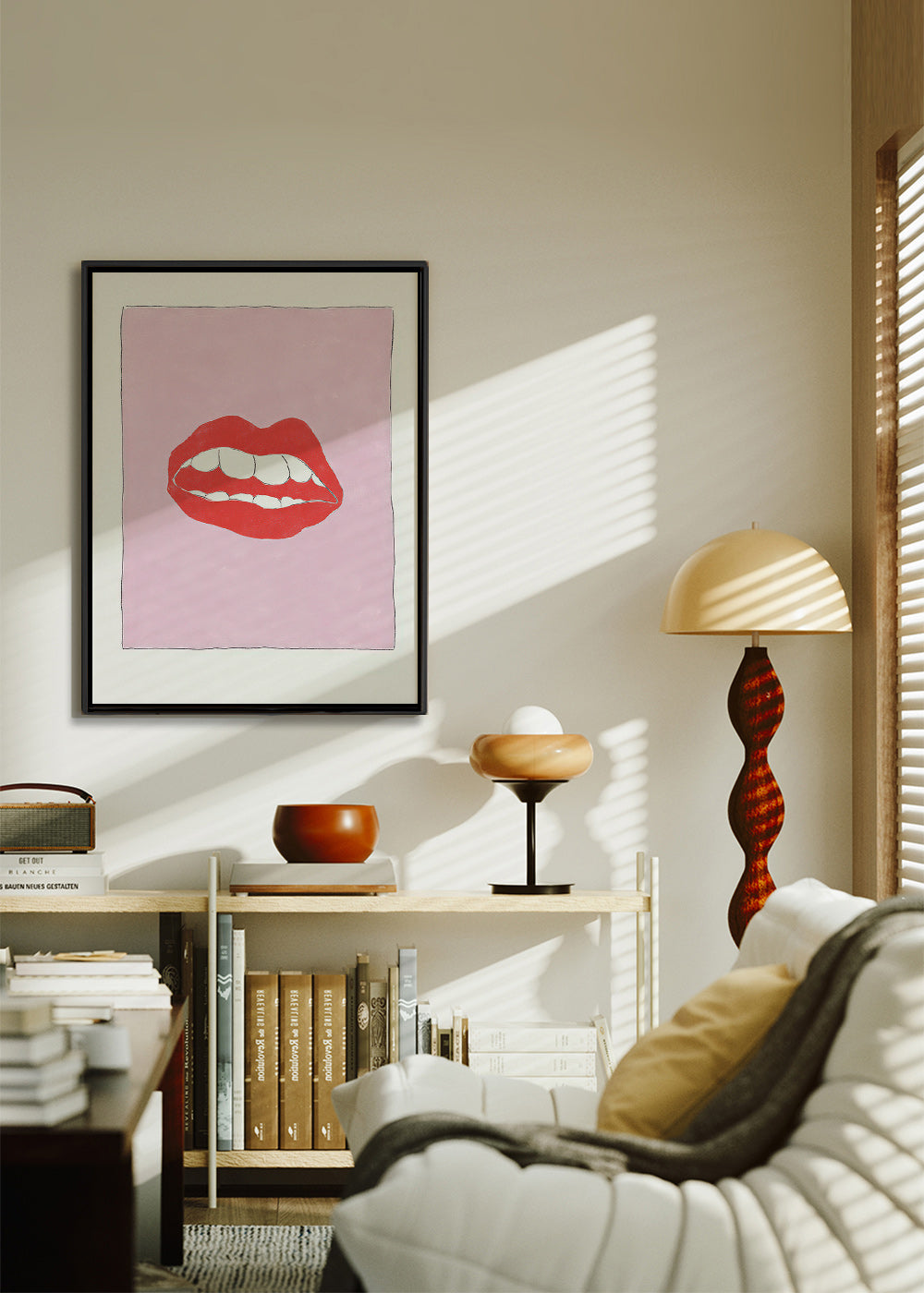 Illustratie rode lippen op roze achtergrond