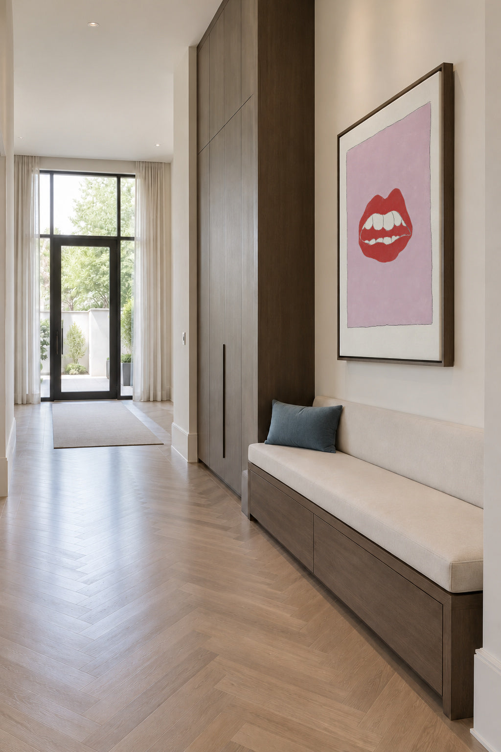 Pink Lips - Framed canvas in an interior
