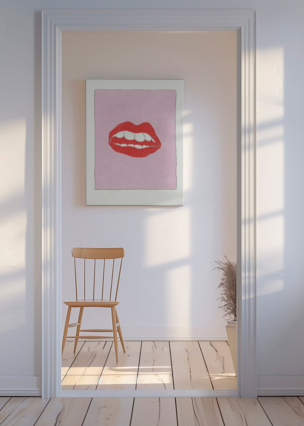 Illustratie rode lippen op roze achtergrond